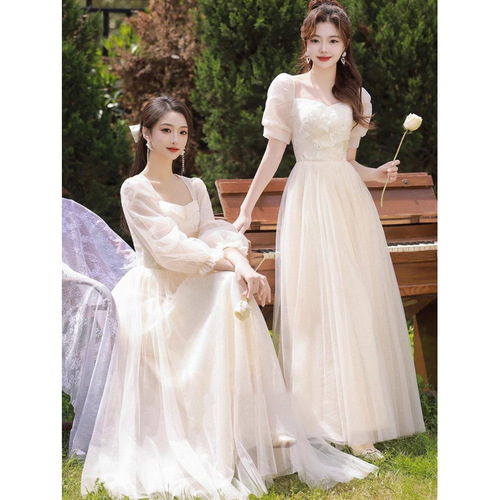 Bridemaid dress champagne color high-end, can be worn daily for niche long slimming long-sleeved evening gown dress for women new