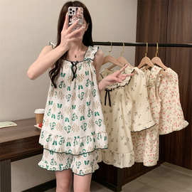 源头工厂2026年夏季新款睡衣女性感舒适吊带睡裙套装家居服云朵