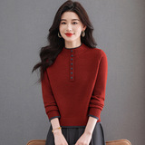 2025秋冬新款女装针织毛衣女半高领气质宽松保暖妈妈上衣厚年轻款，女装针织衫/毛衣，妃慕昵服饰