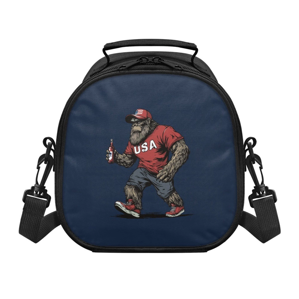 2025 Новый ланч-бокс для учеников начальной школы из полиэстера и спандекса с эластичной тканью, принт "Властная обезьяна", США, регулируемый плечевой ремень