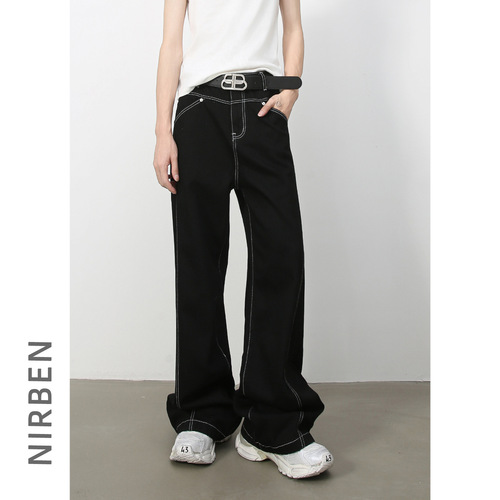 Nirben Jeans | American High Street Collection with Clear Line Deconstructed Design Flared Leg Men's Trendy Brand Loose Pants