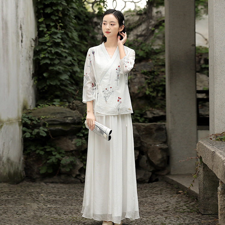 2021 new short top tops with Zen tea clothing female improved Hanfu retro Chinese style women's clothing S5605 Jingmei