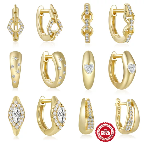 925 sterling silver diamond-studded chain-style earrings, European and American design, versatile and elegant earrings, double-ring diamond-studded earrings