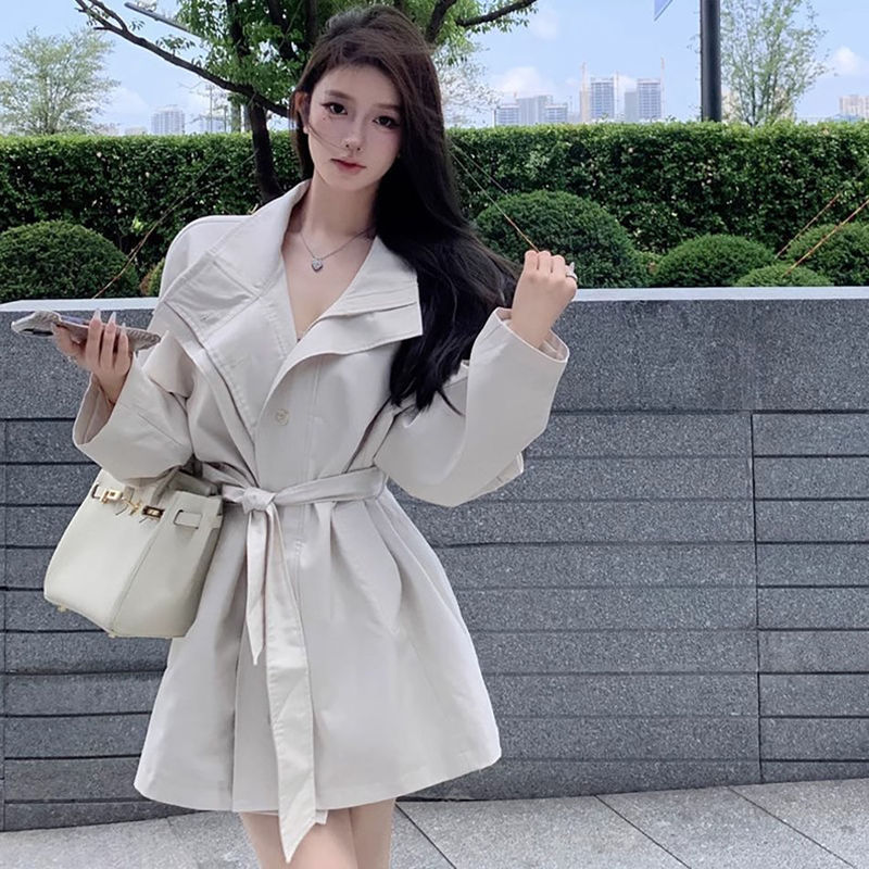 春秋中长款气质英伦风衣女时髦小个子感西装外套潮|undefined