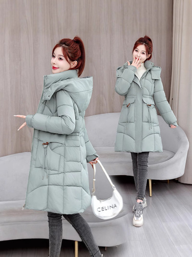 New Winter Korean Women's Medium-Length Down Cotton Jacket Slim Fashion Stylish Winter Cotton Coat Thick Outerwear