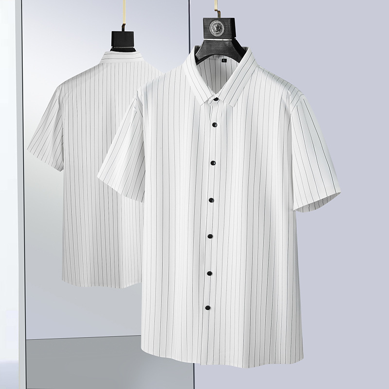 Fat Brother 2023 Plus Size Vertical Striped Shirt Men's Short Sleeve Summer Ice Silk No-Iron Stretch Short Sleeve Shirt Fat Brother 2023 Plus Size Vertical Striped Shirt Men's Short Sleeve Summer Ice Silk No-Iron Stretch Short Sleeve Shirt