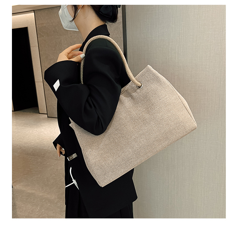 1080g Weight Polyester Lining Material Zipper Closure Type Double Shoulder Straps Strap Type Tote Bag Bags Type Holiday, Travel Occasion Linen Material Solid Color Pattern All Seasons Season Women's Gender Classic Style Style Square Shape Medium Size Women's Medium Linen Solid Color Classic Style Square Zipper Tote Bag 1
