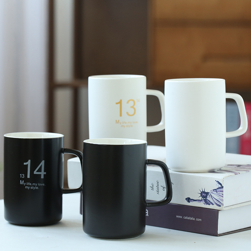杯子水杯 陶瓷帶蓋勺馬克杯 1314情侶對杯 可印製LOGO圖案