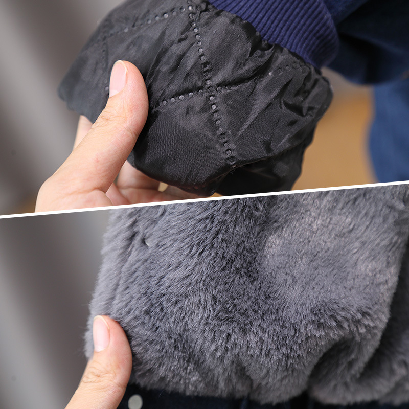 6506 Traje de mezclilla para niños 2025 nueva ropa de otoño e invierno para niños más ropa de terciopelo Traje de dos piezas de moda para bebés fritos en la calle