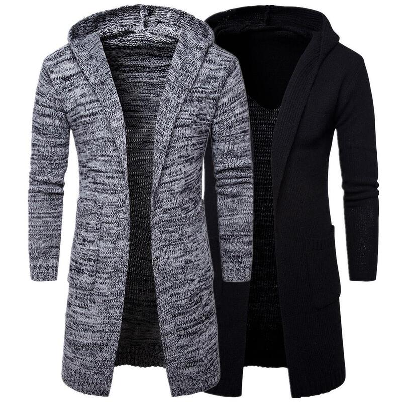 2026 Amazon European and American Men's Thickened Mid-Length Hooded Sweater Cardigan Jacket Youth Casual Knitwear Trendy