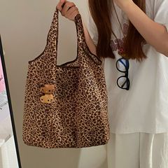 かわいいヒョウ柄の猫の折り畳み袋の大容量のハンドバッグの女性の大衆は携帯してミニ環境保護のショルダーバッグの女性を持ちます。