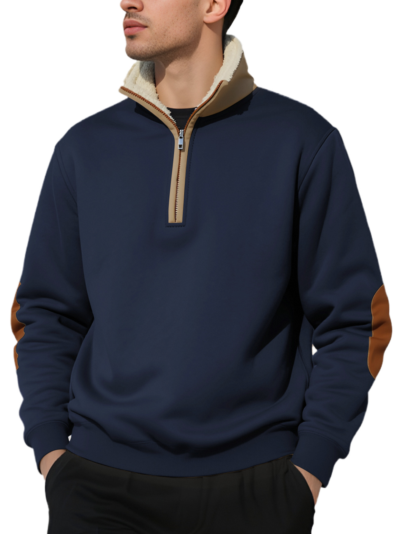 Europa y los Estados Unidos transfronterizos TEMU nuevo tipo de suéter Amazon retro cuello medio abierto hombre de manga larga suéter casual estadounidense