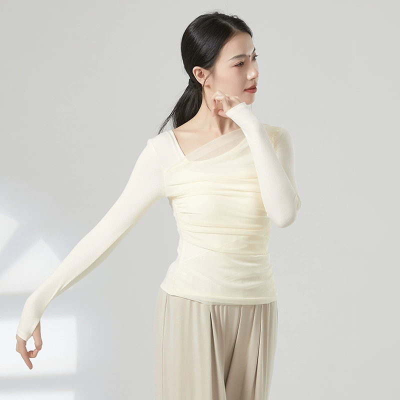 Современная танцевальная одежда, сетчатый топ с длинными рукавами, женская одежда для тренировок, весна-осень 2024, Классическая танцевальная одежда для тела