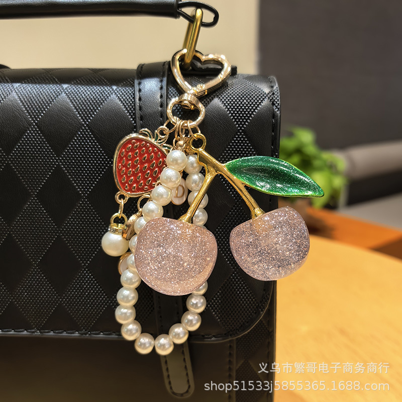 厂家直销樱桃包包挂件车厘子钥匙扣创意汽车装饰钥匙扣跨境批发女|undefined