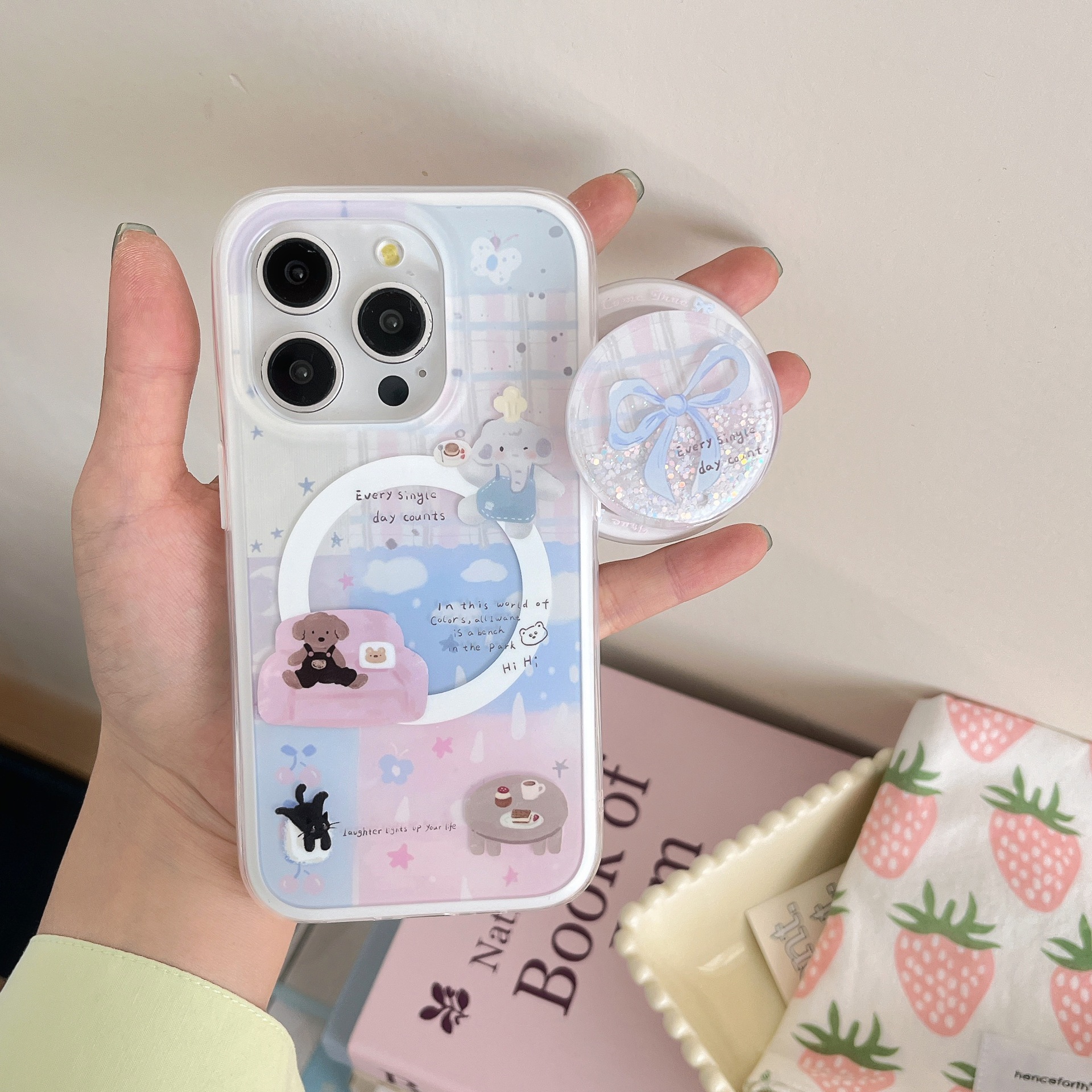 Interesante costura de color bebé elefante brillo arco para Apple 15/16 funda para teléfono móvil 14 atracción magnética 13 mujer 16PM