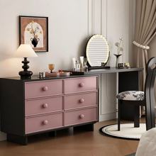 实木烤中古风多巴胺梳妆台斗柜一体床尾柜撞色L型复古化妆桌