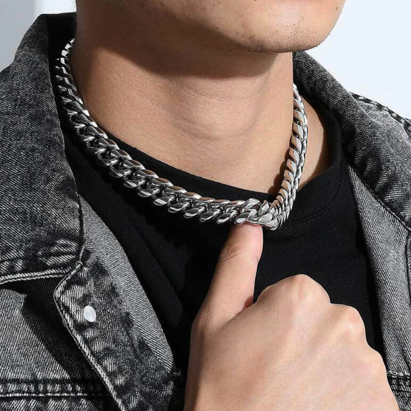 Titanium Cuban Link Chain Necklace For Men Stainless Steel Jewellery_voghion.com