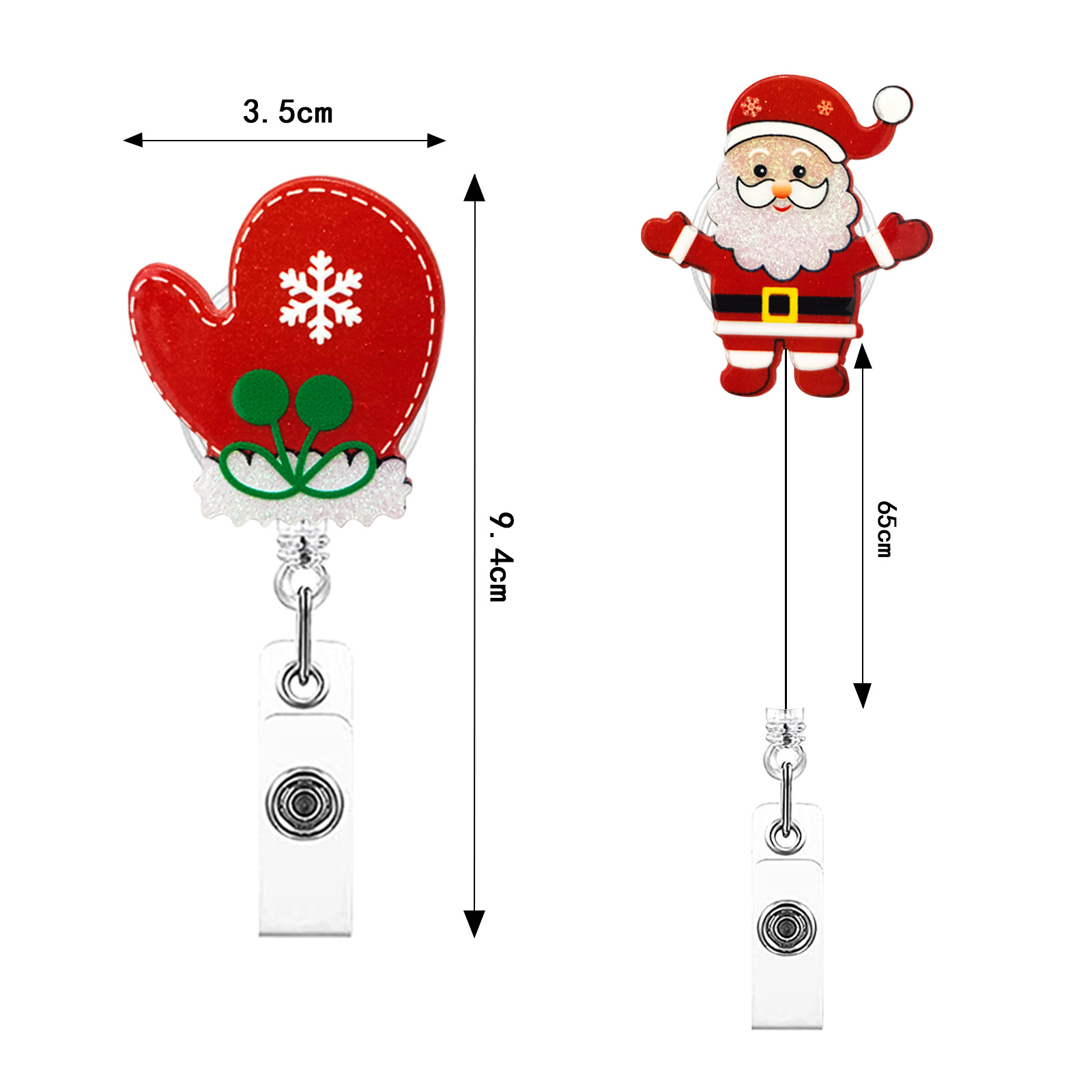 Weihnachts-acryl-glitzer-glitzer-schneemann-lebkuchen-mann-handschuh Glocke, Versenkbare, Drehbare, Leicht Zu Ziehende Id-schnalle display picture 2