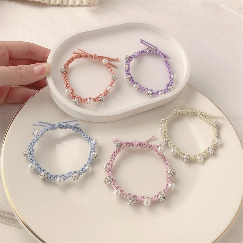 Cordón de cabeza mujer ligera de lujo temperamento torcido de alta elasticidad duradera cabello adulto atado banda de goma simple anillo de diamante