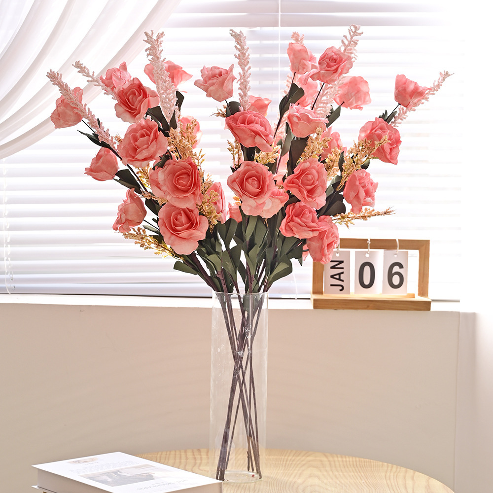 2023 New Arrival Artificial Flower PE Rose with Wheat Ears Wedding Flower Living Room Decoration Wedding Ceremony Floral Arrangement Festive Flower Arrangement