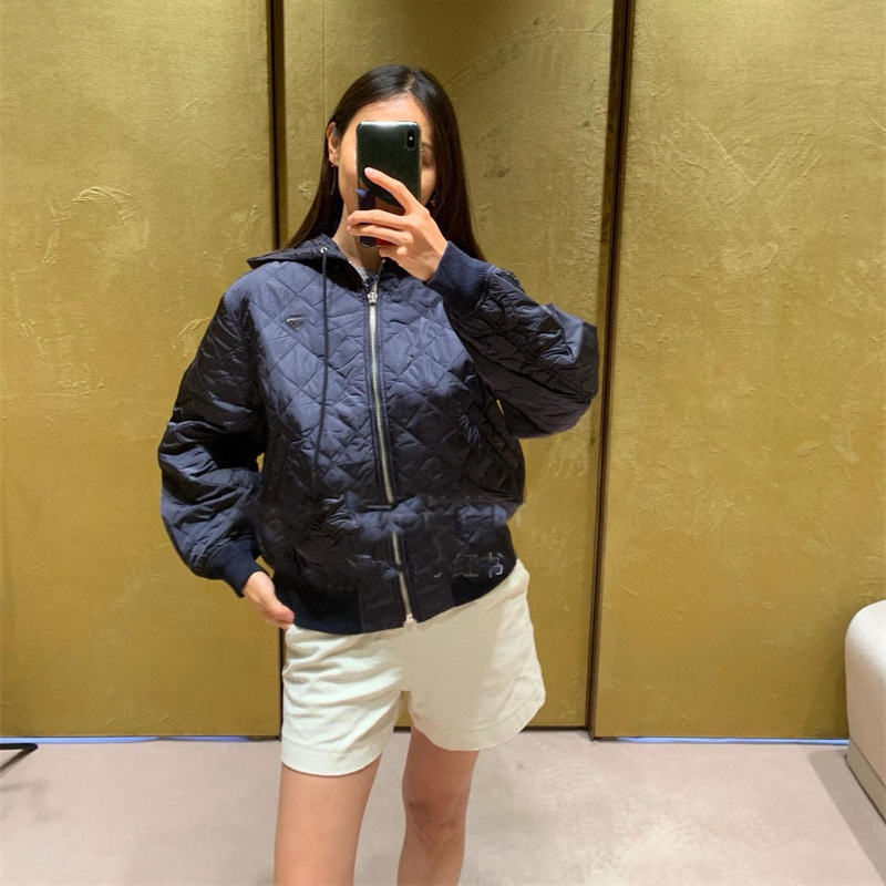 25秋冬新款南油高定Pra简约休闲百搭经典菱格纹连帽棉服外套|undefined