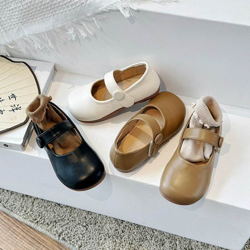 3-12 лет черные дикие кожаные туфли 2024 весна и осень новые детские туфли для девочек весенний повседневный темперамент одиночные туфли