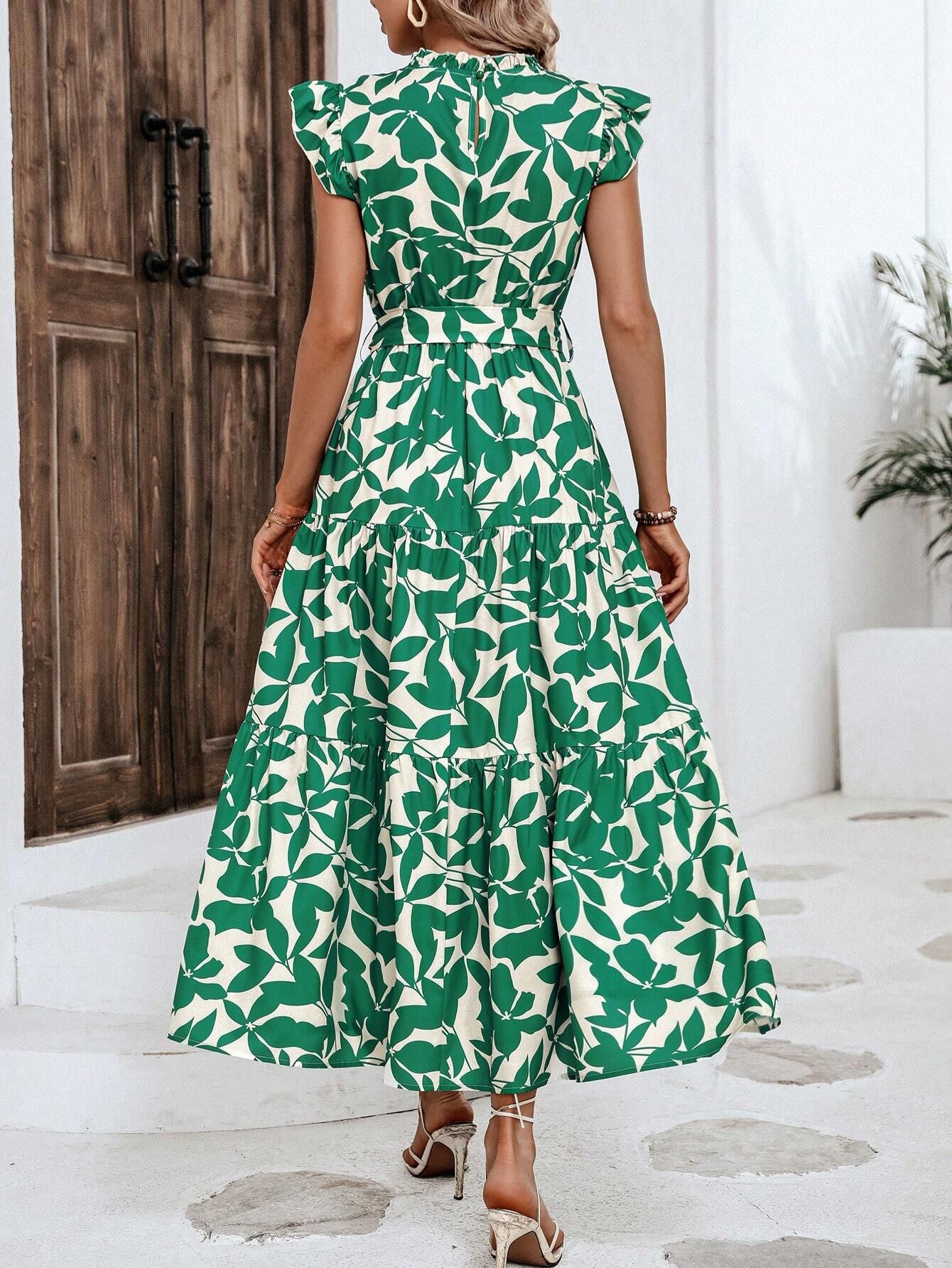 350g Weight Midi Dress Dress Length Type Sleeveless Sleeve Length Swing Dress Dresses Type Flounce Sleeve Sleeve Type Polyester Fabric Type High Waist Waist Line Holiday, Daily Occasion Standing Collar Neckline Slim Fit Type Leaf Pattern Summer Season Women's Gender Printing Design Elegant, Streetwear Style Wholesale Women's Elegant Streetwear Printing Leaf Holiday Daily Standing Collar Sleeveless Swing Dress 23