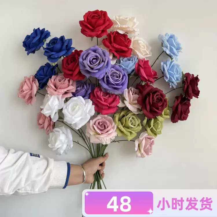 3头星月圆玫瑰 带泡沫芯婚庆婚礼堂花排路引插花装饰仿真花 外贸