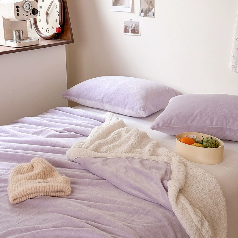 2024 Autumn and Winter solid color cream color milk velvet sherpa thickened blanket taro purple