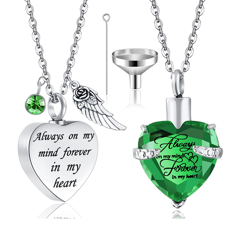 Joyería conmemorativa de cenizas de hueso fijo collar de vidrio tallado mascota ataúd cinerario cumpleaños amor colgante piedra collar de acero inoxidable