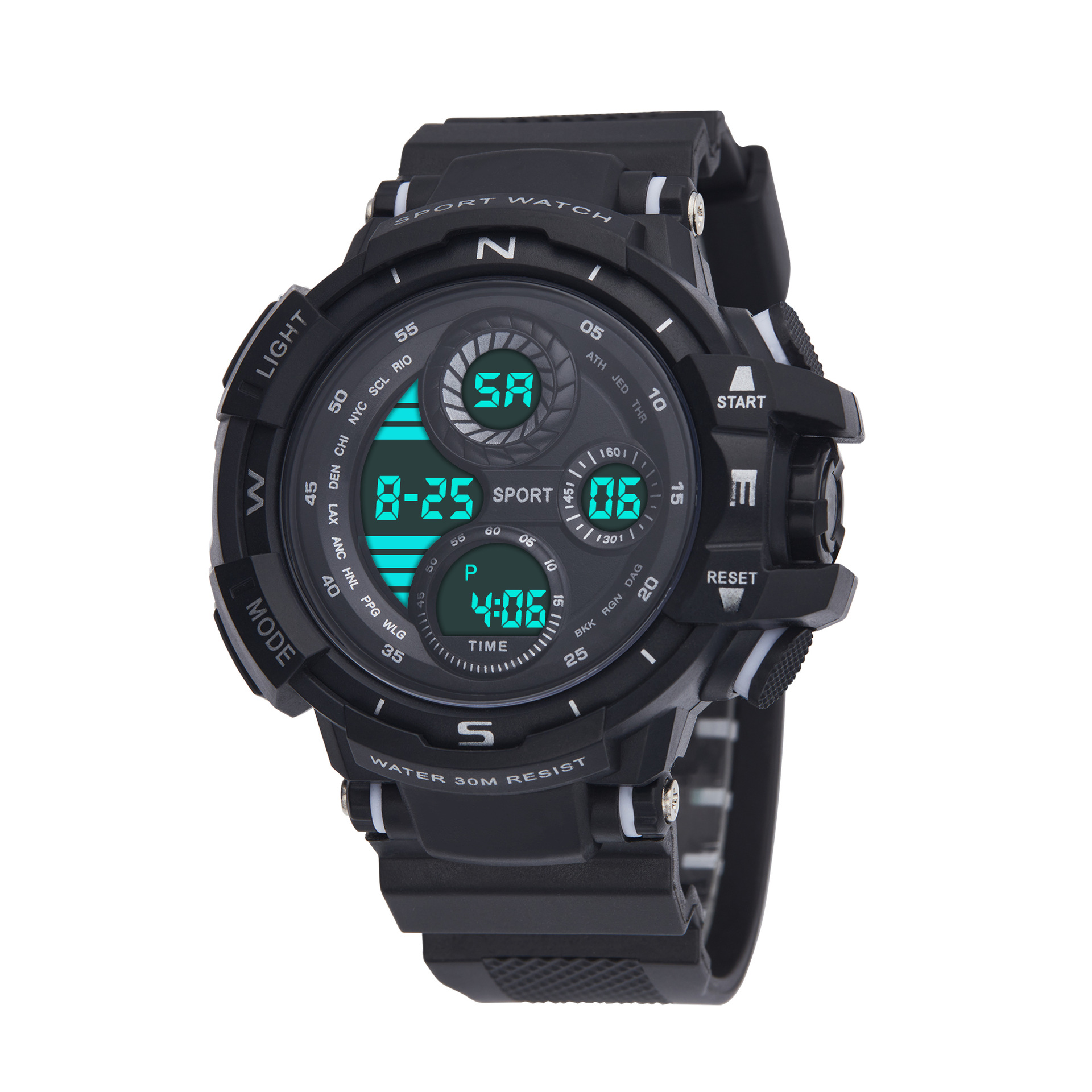 Fábrica al por mayor de hombres y mujeres reloj de esfera grande estudiante deportes moda función reloj electrónico inversa reloj de luz fría