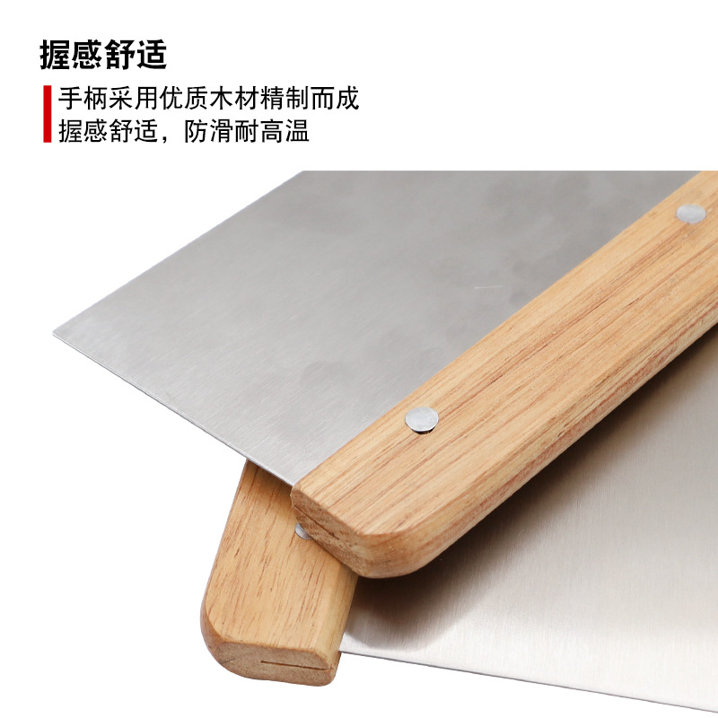 Cortador de masa de acero inoxidable con mango de madera, cortador de fideos de arroz, raspador de masa para pasteles, herramienta de repostería, engrosado