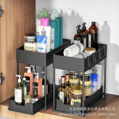 メーカーラベル付きキッチン整理プラスチックフロアラック二層引き出し式ゴミ収納ラックキッチン収納ラック