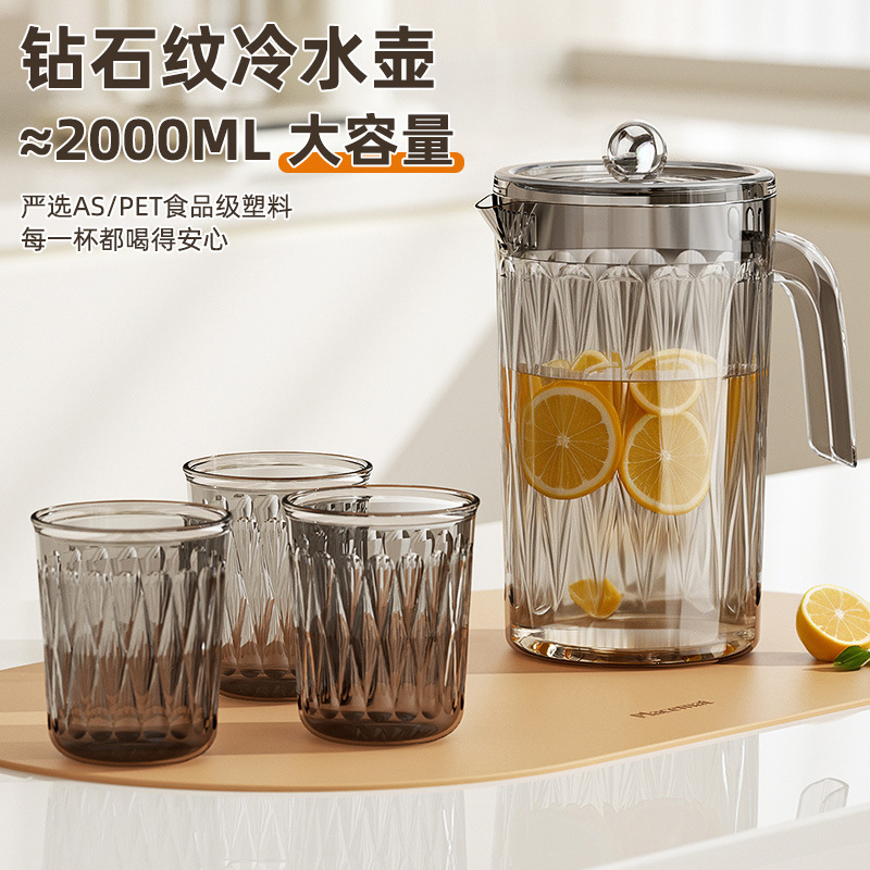 大容量冷水壶加厚耐高温凉水壶水杯套装商用奶茶果汁啤酒扎壶塑料