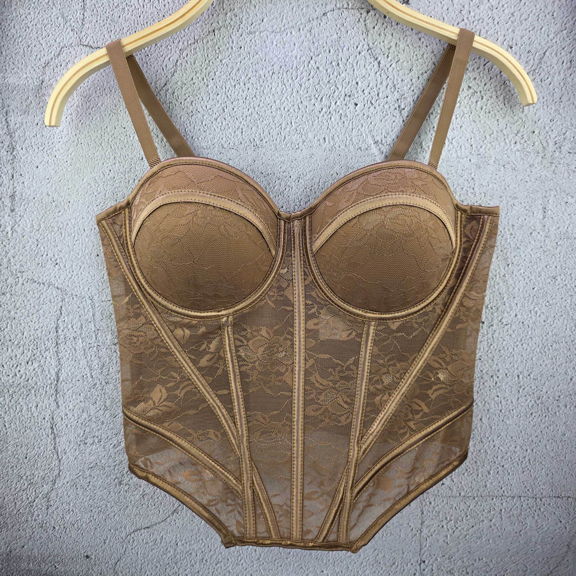 Las mujeres con corsés de hueso de pescado de encaje sólido sexy pueden usar tirantes afuera, las bailarinas se adelgazan y se modelan.