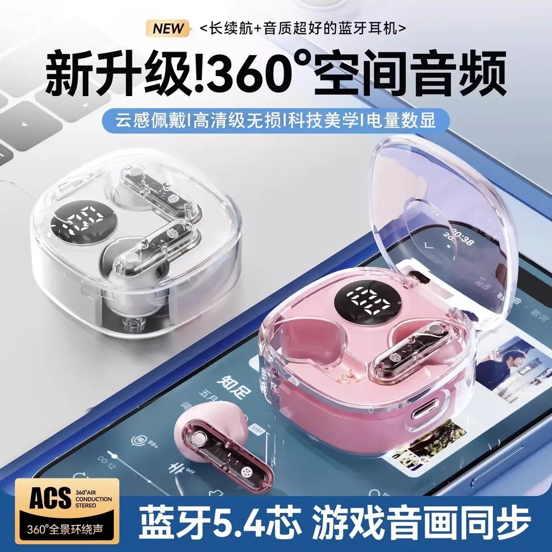 Alta sensación de cámara transparente MAX20 auriculares inalámbricos Bluetooth tipo auriculares de larga duración llamadas de reducción de ruido TWS universal