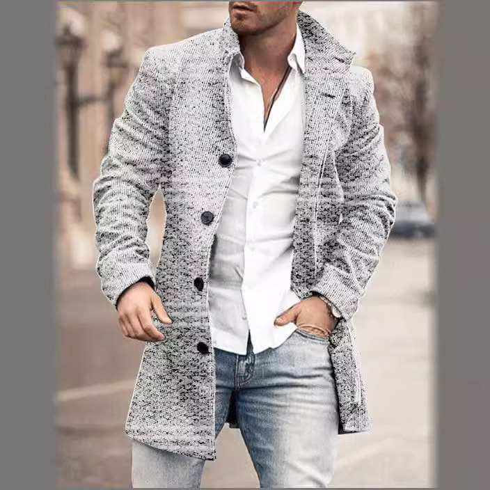 El Comercio exterior europeo y americano 2024 Otoño e Invierno nuevos hombres de lana casual moda solapa de longitud media capa de rayas de los hombres al por mayor