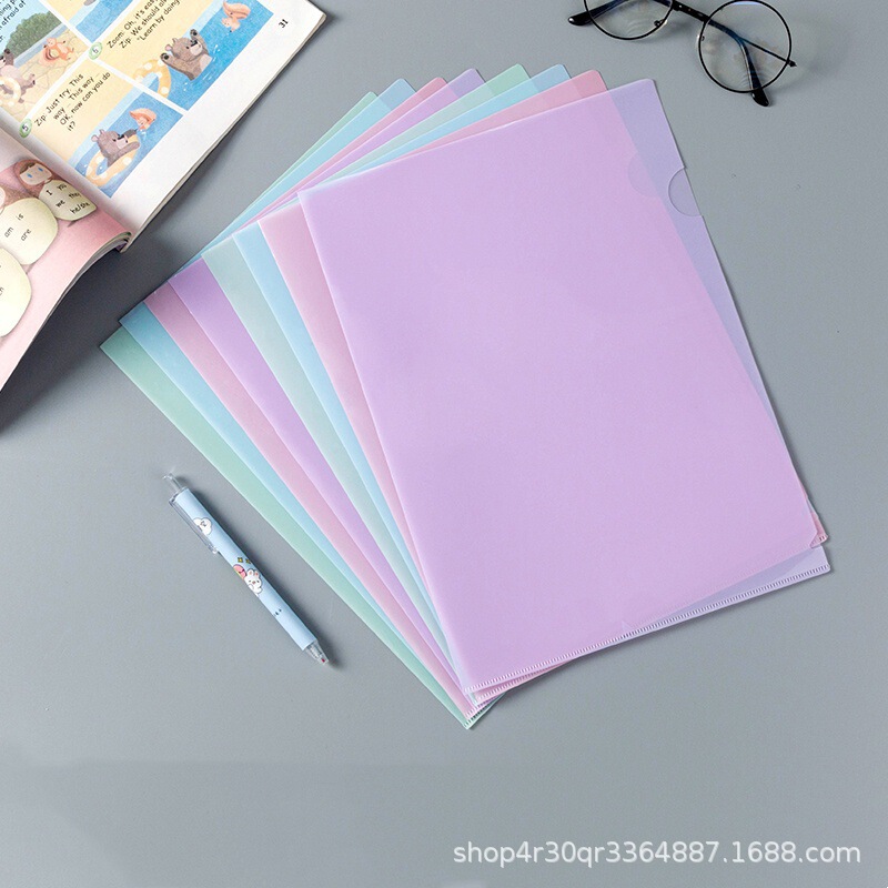 A4 Colorful L-Shaped Folder Student Transparent Waterproof Morandi Series Single-Page Document Folder with Printed Logo