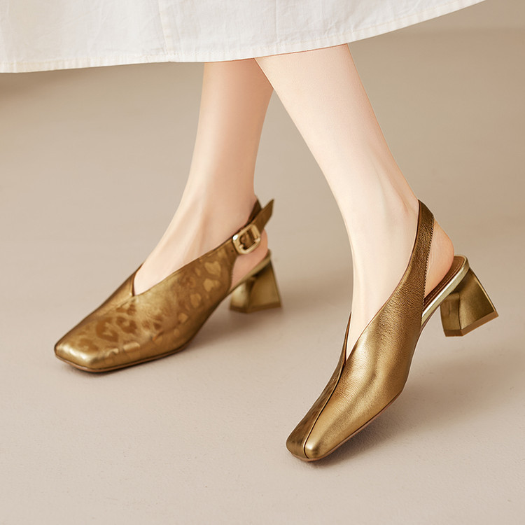 2025 New Summer Sheepskin Toe-Cap Sandals for Women, Thick Heels, Soft Leather Square Toes, Fashionable Silver Sheepskin High Heels