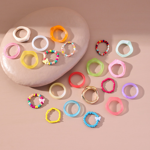 Spring and summer new candy color butterfly ring set, non-fading niche resin cute ring for women cross-border wholesale