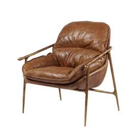 中古风锻打实心铁艺单人沙发客厅复古油蜡皮设计师休闲椅