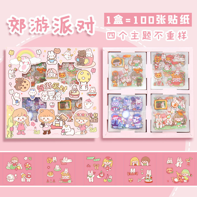 Pegatinas de diario de dibujos animados lindo traje 100 unidades PET impermeable pegatinas niños DIY diario haciendo pegatinas al por mayor