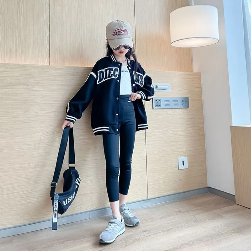 여자 코트 봄, 가을 2024 새로운 스타일의 아동 봄 옷 유행 인터넷 연예인 재킷 큰 어린이 캐주얼 야구 유니폼
