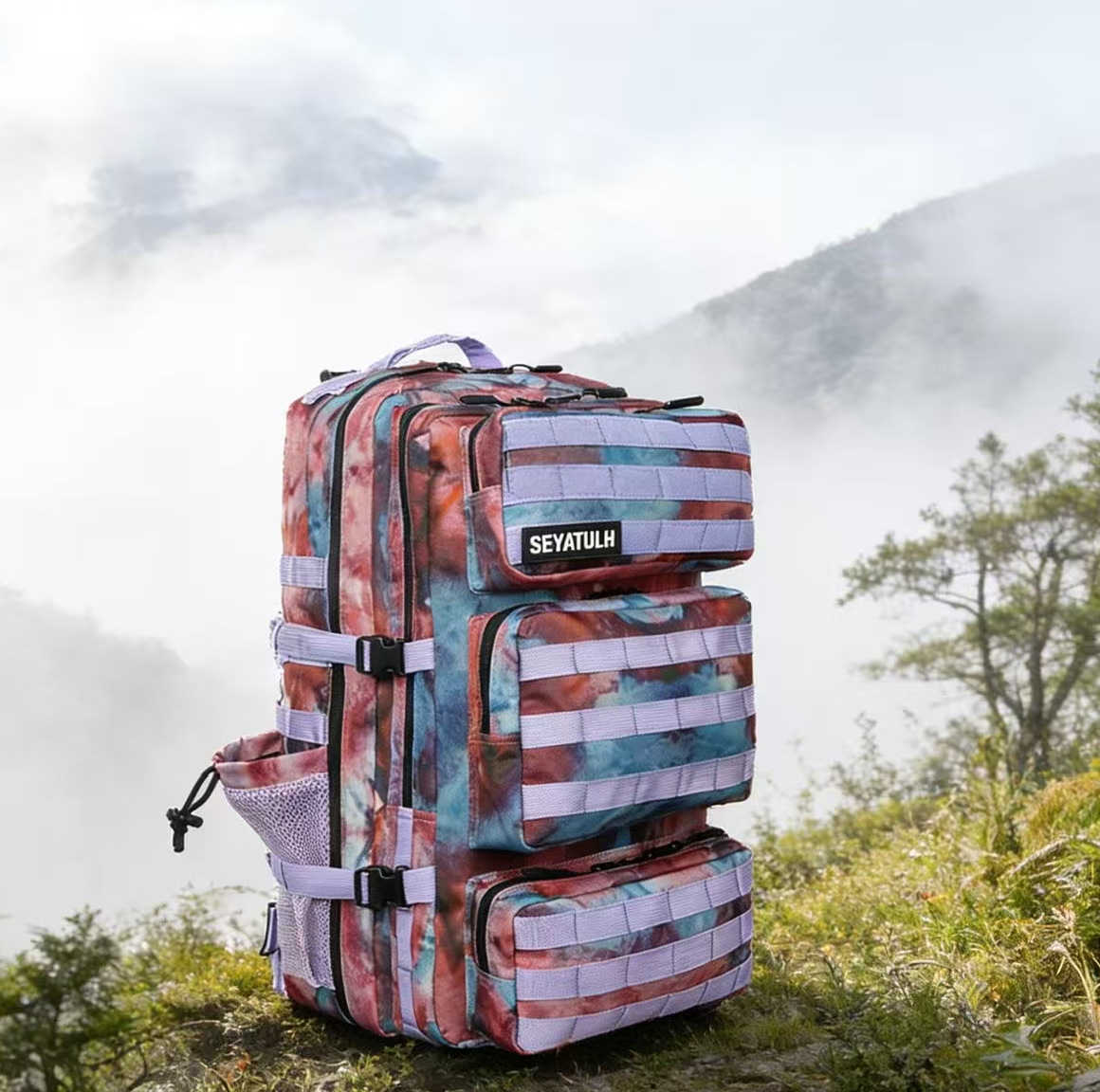 Cross-Border 65L Sports Backpack, Large Capacity Outdoor Velcro Camouflage Bag, Wear-Resistant, Waterproof Hiking Tactical Backpack