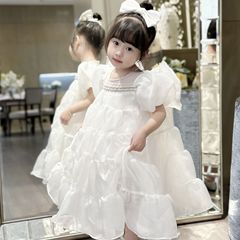 廠家女童連衣裙泡泡袖蝴蝶結公主裙洋氣名媛生日婚禮表演六一童裙