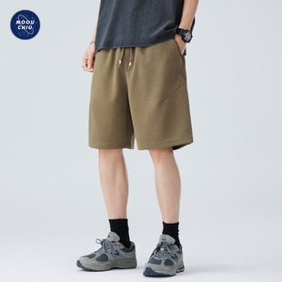 Men's Clothing | Trendy American Style Heavyweight Sports Casual Shorts for Men, Plus Size Loose Straight Knit Five-Point Sweatpants