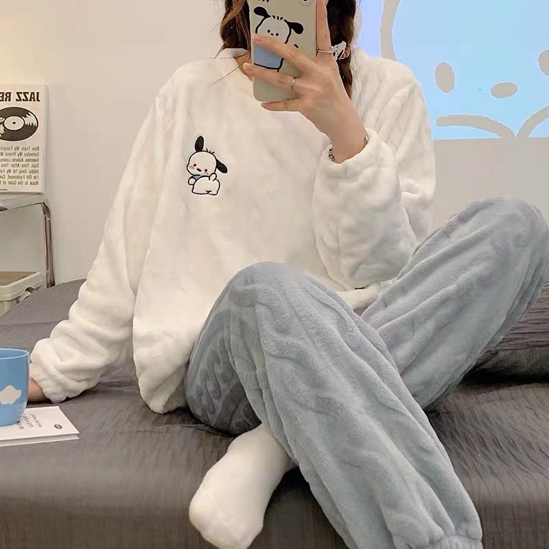 Franela engrosada de manga larga pijamas para mujeres invierno dulce Otoño e Invierno oso coral polar cálido ropa de abrigo homewear traje image 5
