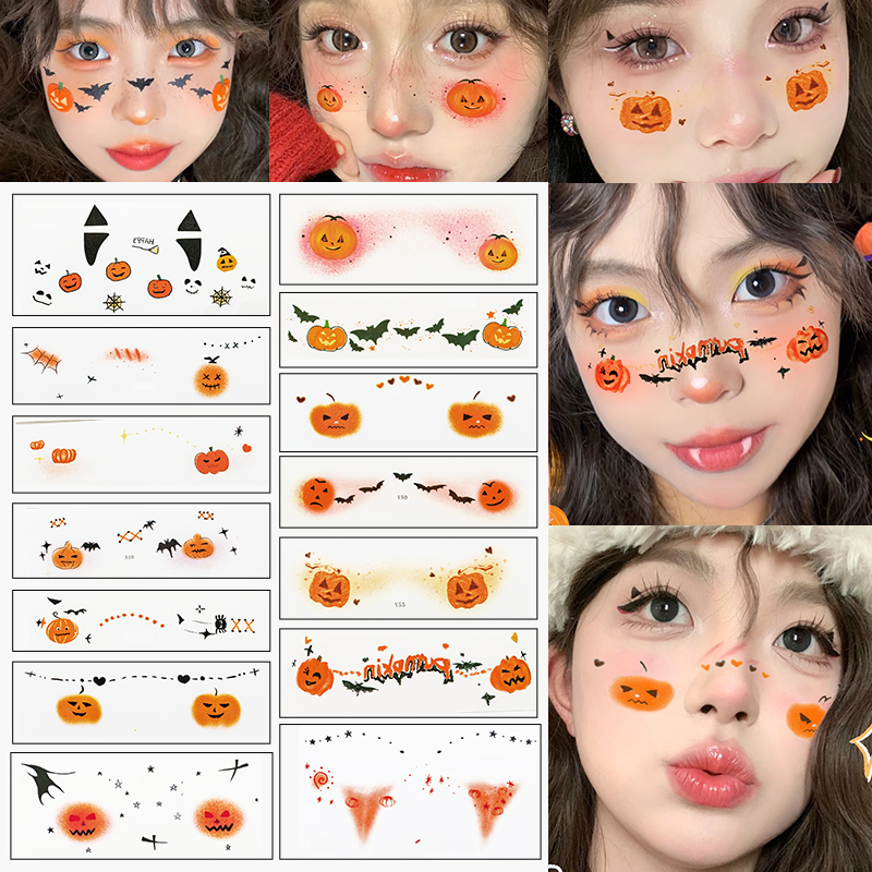 装饰跨境贴纸儿童南瓜幽灵脸部贴纸贴画女孩面部妆容彩绘道具装扮