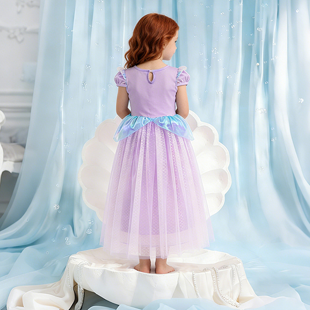 Vestido de princesa sirena con lentejuelas para niñas, ropa infantil, nuevo estilo, vestido de manga corta a la moda para bebé, vestido de cumpleaños