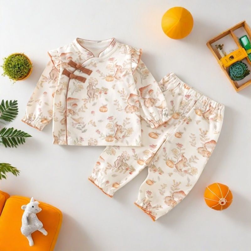 Primavera y verano para bebés, ropa casera de algodón, dos piezas, ropa de bebé, ropa de recién nacido.